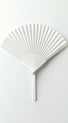 A realistic shot of a blank paper fan with a handle, realistic paper, clean white background, soft lighting