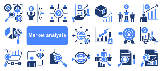 Market research icon collection set. Containing segmentation, trends, penetration, buyer personas, data, sales, analysis icon. Simple  vector.