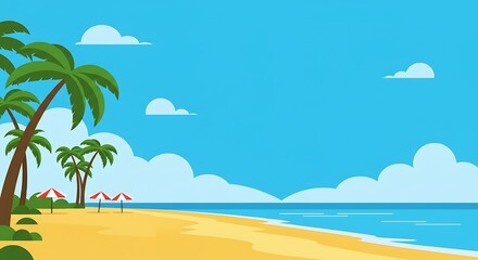 Fototapeta premium Tropical Beach Scene with Palm Trees and Ocean View