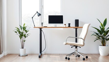 Modern Home Office with Standing Desk and Ergonomic Chair - Workspace Design