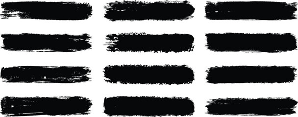 Ink brush strokes. Grunge Brush Strokes Set. Straight line vector brush strokes. Black hand drawn stripes, smears, rough grunge thick paint line texture. Painted chalk brushes