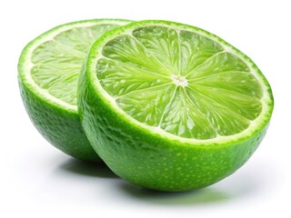 Low Light Lime Photography: Juicy Green Lime Cut in Half, Vibrant Color, White Background