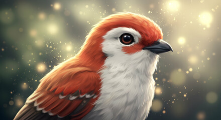 Fototapeta premium Close-Up of a Colorful Bird with Soft Background and Sparkles