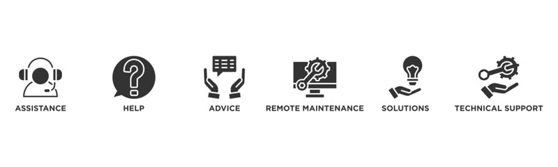 IT Expert banner web icon illustration concept with icon of assistance, help, advice, remote maintenance, solutions and technical support
