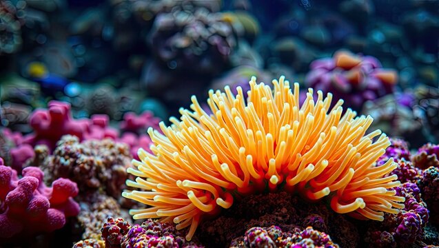 Underwater Coral Reef with Actinia Anemone, Detailed Texture