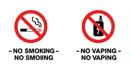 No Smoking Sign, No Vaping Poster, Smoke-Free Zone Notice, Vaping Prohibited Sign, Anti-Smoking and Vaping Label.
