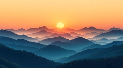 Obraz premium Layered mountain silhouettes fading into the distance with warm golden hour light 