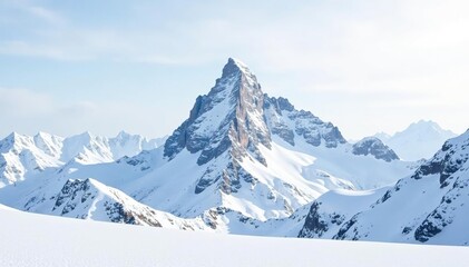 Obraz premium Snow-covered mountain peak, stark white landscape, environment, sky, ice