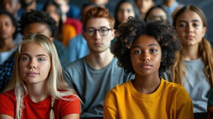 Obraz premium Diverse students attentive in lecture hall