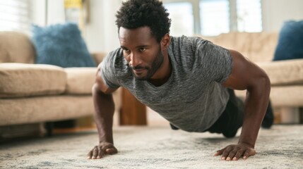 Man doing push-ups at home