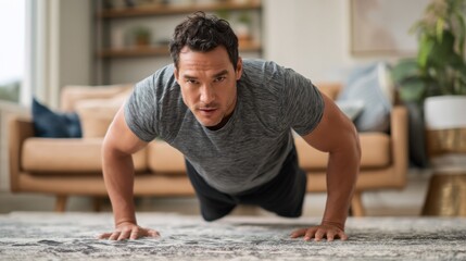 Man doing push-ups at home