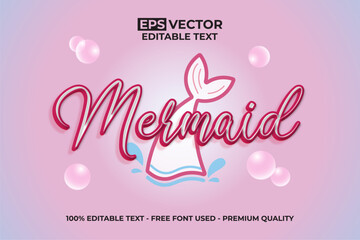 Mermaid Editable Text Effect with Mermaid Tail and Cute Bubble in Pink Theme