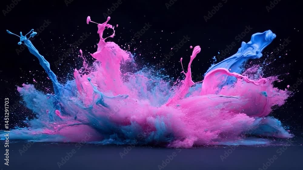 Fototapete abstract explosion of vibrant blue and pink hues creating dynamic shapes against a dark backdrop wit