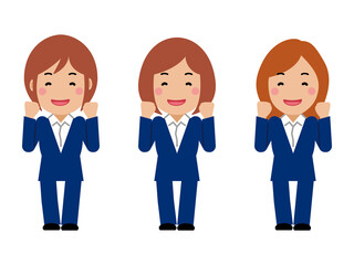Fototapeta premium がんばれと応援する紺色スーツの若い女性