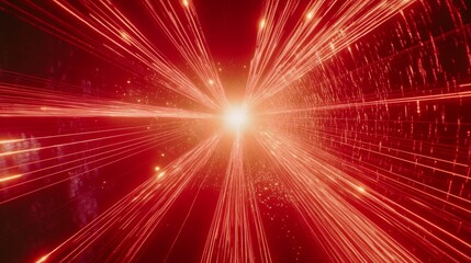 Obraz premium Red Glowing Tunnel - Futuristic Digital Art on red background