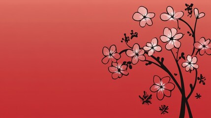 Vibrant Pink Flowers on Red Background on red background