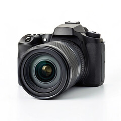 Fototapeta premium DSLR camera with zoom lens white background