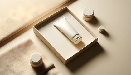 Elegant product mockup captured from overhead angle on light beige surface using natural soft shadows and clean tones