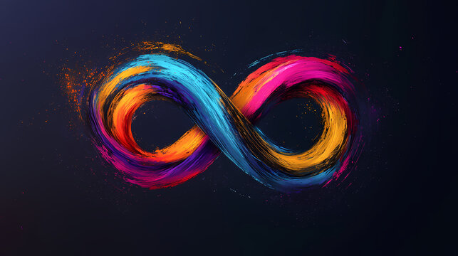 Vibrant neurodiversity autistic symbol with bold colorful brush strokes on dark background. [Fractal Eden] | Fractal Thickets | infinite brush. Illustration