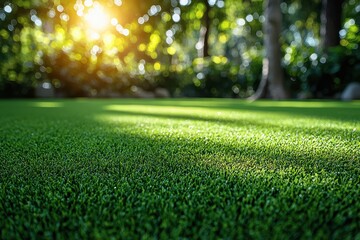 Naklejka premium Beautiful Sunlit Golf Course with Lush Green Grass