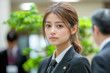 Professional Businesswoman in Formal Attire at Corporate Event