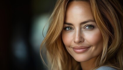 Fototapeta premium Portrait of Smiling Woman with Blonde Hair and Green Eyes - Beauty Concept