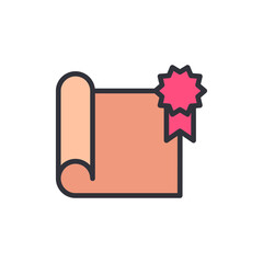Diploma scrolls colored icons, minimalist vector illustration ,simple transparent graphic element .Isolated on white background