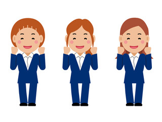 がんばれと応援する紺色スーツの若い女性。その2