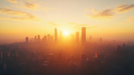 Breathtaking sunset over a city skyline, creating a warm and serene atmosphere.