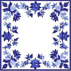 Blue floral border on white background