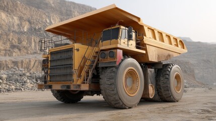 Obraz premium a large yellow dump truck in a quarry.