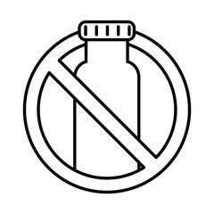 Minimal icon of a plastic bottle crossed out in a prohibition symbol, encouraging a plastic-free lifestyle. Zero waste
