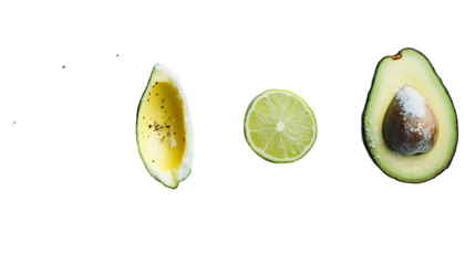 Fresh avocado and lime slices arranged artistically on a dark background, ideal for culinary or health-related content