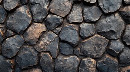 Obraz premium Close-up view of a dark stone wall.