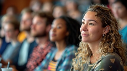 Obraz premium Attentive audience member at a presentation