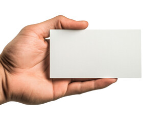 Fototapeta premium Hand holding a blank business card isolated on white background