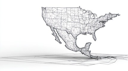 North America Wireframe Map: A 3D Polygonal Representation
