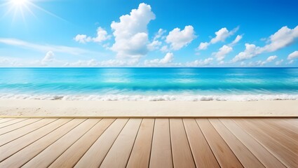 Fototapeta premium A peaceful beach scene with a wooden pier or boardwalk long title A tranquil scenic beach