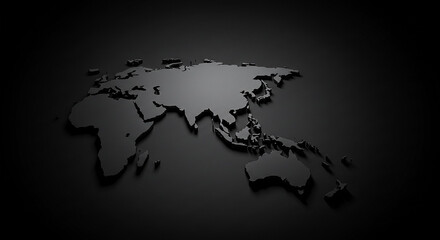 3d render of a black extruded world map on a dark background