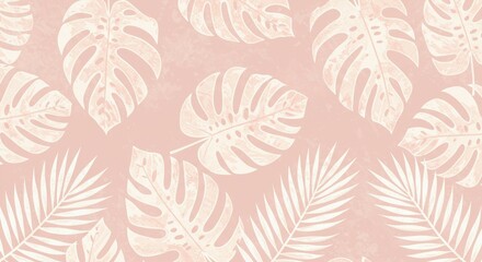 Monstera Palm Leaves Pattern - Light Pink