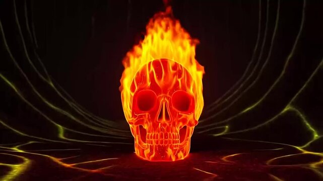 Halloween 3D fire skull animation, burning skull effect