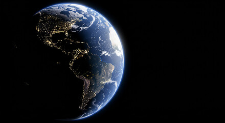 Planet earth rotating showing north and south america at night