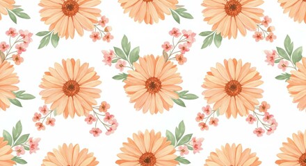 Fototapeta premium Gerbera Flower with Pink Blooms Seamless Pattern