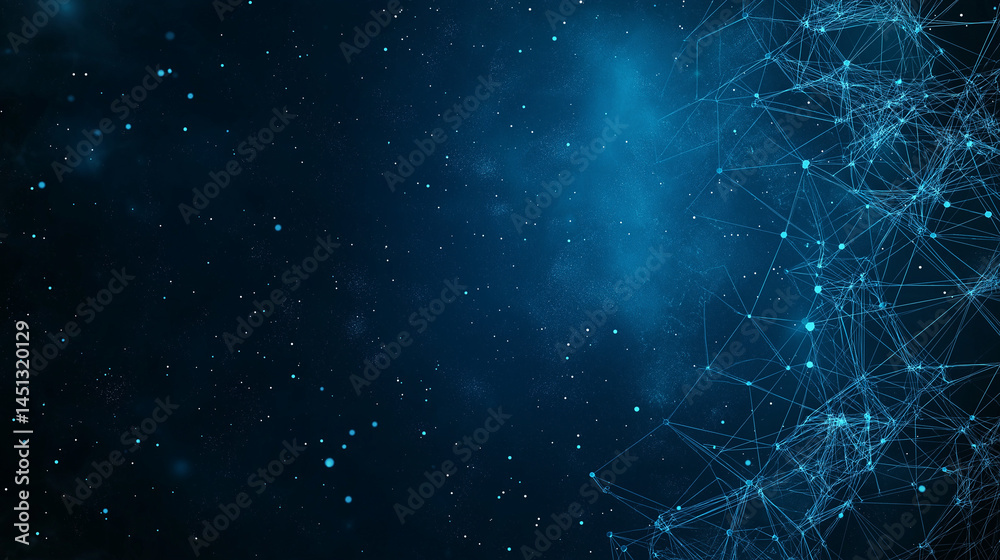 Wall mural digital universe: an interconnected network of luminous dots and lines pulsates against a deep indig