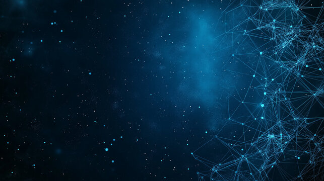 Digital Universe: An interconnected network of luminous dots and lines pulsates against a deep indigo canvas, capturing the essence of a technological singularity and innovation.