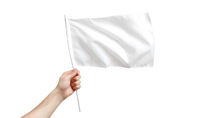 Hands holding a surrender flag, isolated on transparent background.