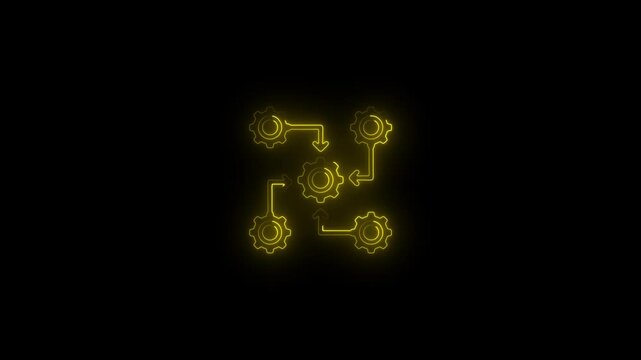 Glowing neon integration icon.HD motion graphic video animation with neon effects.isolated on a black background.