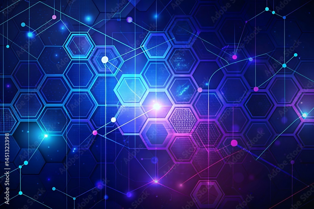 Fototapete Abstract Hexagon Network Digital Technology Background