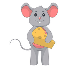 Cute Mouse Cartoon Illustration. Isolated on White Background. Vector Character