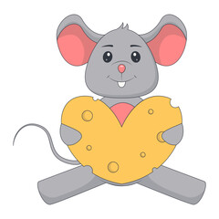 Cute Mouse Cartoon Illustration. Isolated on White Background. Vector Character